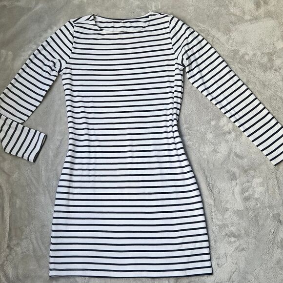 Striped Long Sleeve Bodycon Dress | 100% Cotton | Size S - Picture 1 of 5